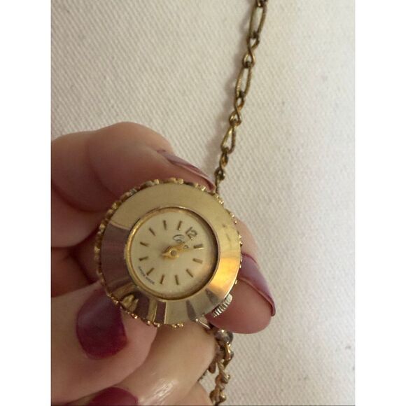 Vintage Geneva Rhinestone Ball Pendant Watch Necklace Gold Tone AB Crystal Dome - Picture 5 of 12